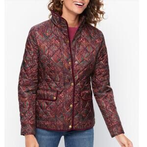 TALBOTS Burgundy Paisley Quilted Jacket Size Large Petite
